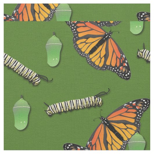 Monarch Butterflies Caterpilars Fabric Stof (Close Up)