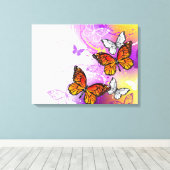 Monarch Butterflies on Purple Background Canvas Afdruk (Insitu (Houten vloer))