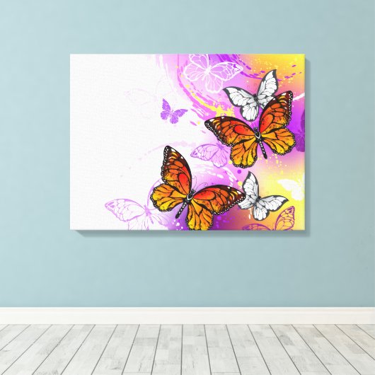 Monarch Butterflies on Purple Background Canvas Afdruk (Insitu (Houten vloer))