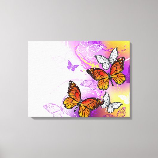 Monarch Butterflies on Purple Background Canvas Afdruk (Voorkant)