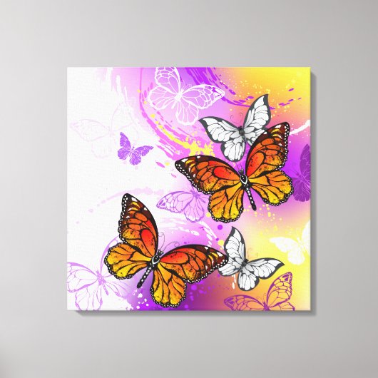 Monarch Butterflies on Purple Background Canvas Afdruk (Voorkant)