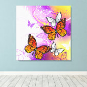 Monarch Butterflies on Purple Background Canvas Afdruk (Insitu (Houten vloer))