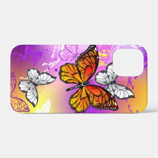 Monarch Butterflies on Purple Background Case-Mate iPhone Case (Achterkant (horizontaal))