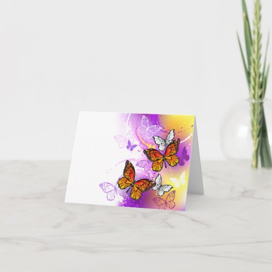 Monarch Butterflies on Purple Background Kaart (Voorkant)