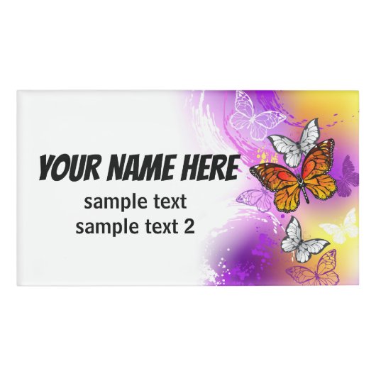 Monarch Butterflies on Purple Background Naambadge (Voorkant)