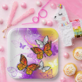 Monarch Butterflies on Purple Background Papieren Bordje (Feest)