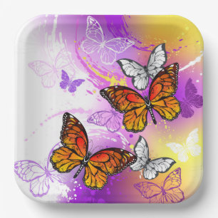 Monarch Butterflies on Purple Background Papieren Bordje