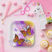 Monarch Butterflies on Purple Background Papieren Bordje (Feest)