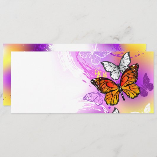 Monarch Butterflies op Paarse achtergrond Aankondiging (Voorkant / Achterkant)