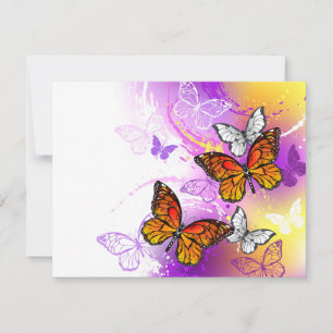 Monarch Butterflies op Paarse achtergrond Aankondiging