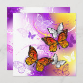 Monarch Butterflies op Paarse achtergrond Aankondiging (Voorkant / Achterkant)