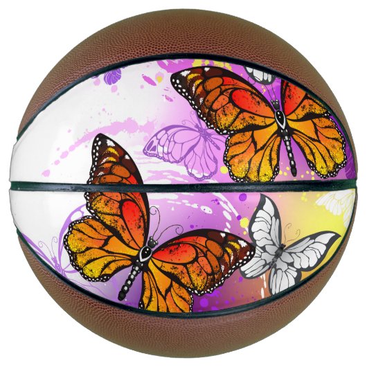 Monarch Butterflies op Paarse achtergrond Basketbal (Voorkant)