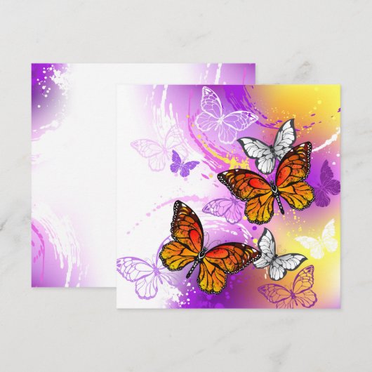 Monarch Butterflies op Paarse achtergrond Bedankkaart (Voorkant / Achterkant)