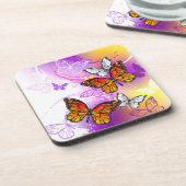 Monarch Butterflies op Paarse achtergrond Bier Onderzetter (Linkerzijde)