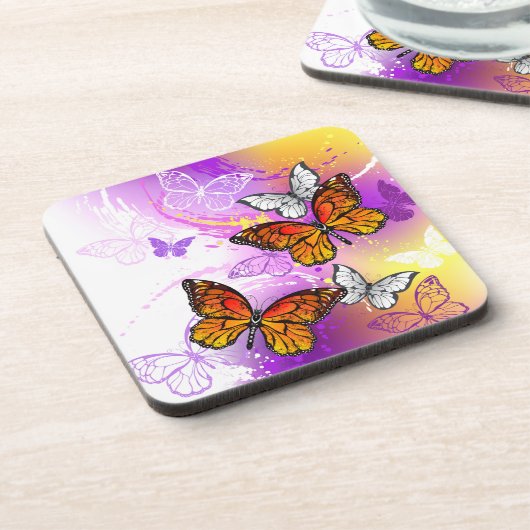 Monarch Butterflies op Paarse achtergrond Bier Onderzetter (Linkerzijde)