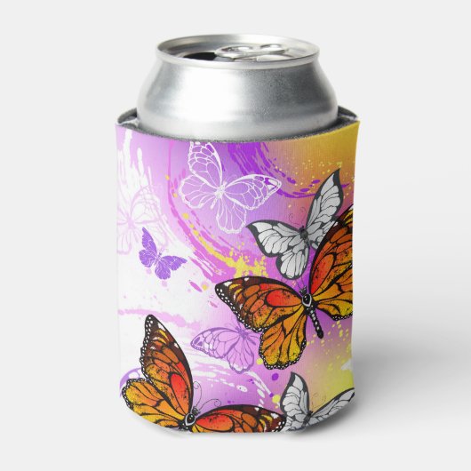 Monarch Butterflies op Paarse achtergrond Blikjeskoeler (Blikje Voorkant)