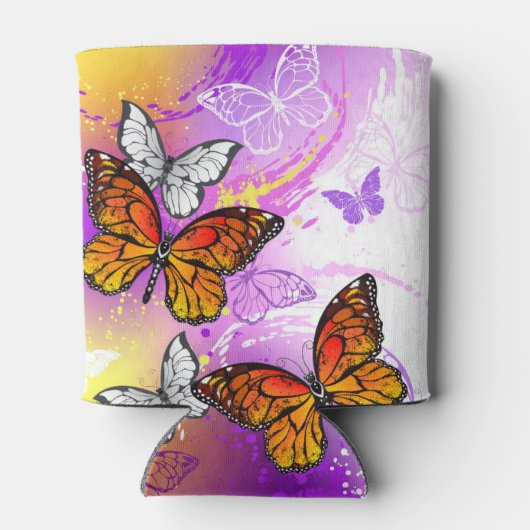 Monarch Butterflies op Paarse achtergrond Blikjeskoeler (Achterkant)