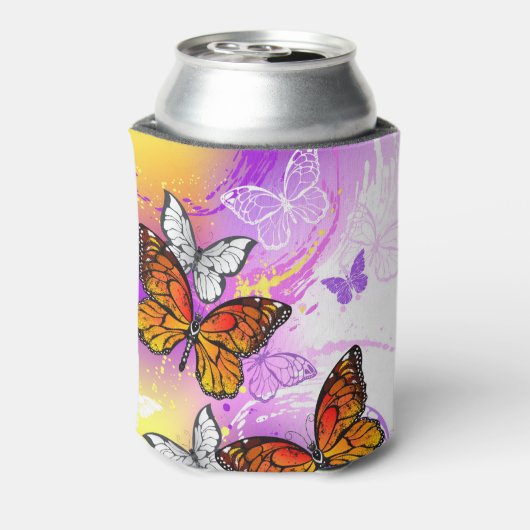 Monarch Butterflies op Paarse achtergrond Blikjeskoeler (Blikje Achterkant)