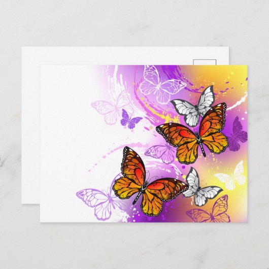Monarch Butterflies op Paarse achtergrond Briefkaart (Voorkant / Achterkant)