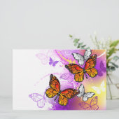 Monarch Butterflies op Paarse achtergrond Briefpapier (Staand voorkant)