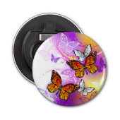 Monarch Butterflies op Paarse achtergrond Button Flesopener (Voorkant)