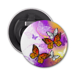 Monarch Butterflies op Paarse achtergrond Button Flesopener
