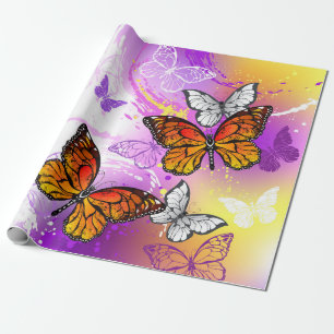 Monarch Butterflies op Paarse achtergrond Cadeaupapier
