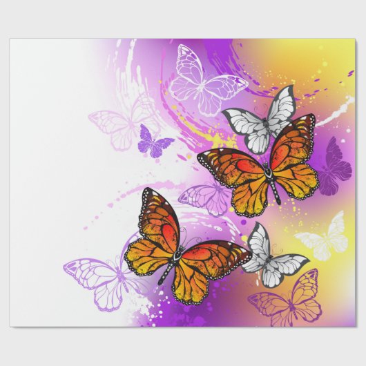 Monarch Butterflies op Paarse achtergrond Cadeaupapier (Vlak)