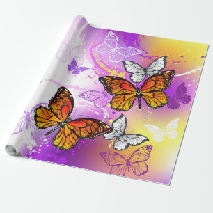 Monarch Butterflies op Paarse achtergrond Cadeaupapier