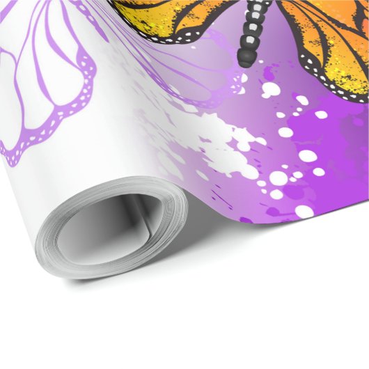 Monarch Butterflies op Paarse achtergrond Cadeaupapier (Rol Hoek)