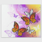 Monarch Butterflies op Paarse achtergrond Cadeaupapier (Vlak)