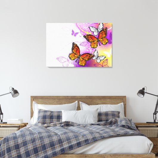 Monarch Butterflies op Paarse achtergrond Canvas Afdruk (Insitu (Slaapkamer))
