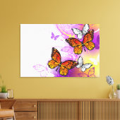 Monarch Butterflies op Paarse achtergrond Canvas Afdruk (Insitu (Woonkamer))