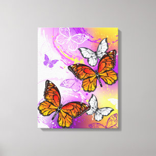 Monarch Butterflies op Paarse achtergrond Canvas Afdruk