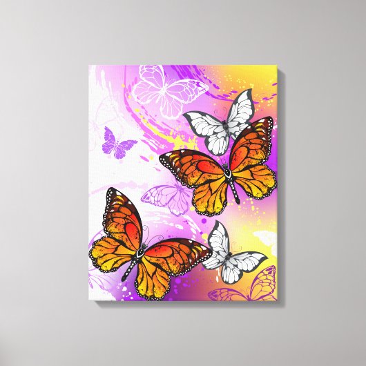 Monarch Butterflies op Paarse achtergrond Canvas Afdruk (Voorkant)