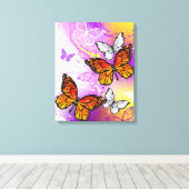 Monarch Butterflies op Paarse achtergrond Canvas Afdruk (Insitu (Houten vloer))