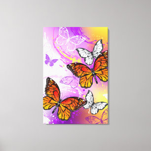 Monarch Butterflies op Paarse achtergrond Canvas Afdruk
