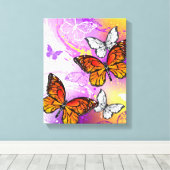 Monarch Butterflies op Paarse achtergrond Canvas Afdruk (Insitu (Houten vloer))