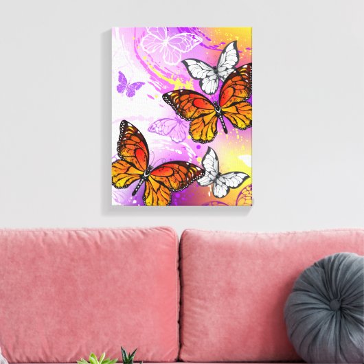 Monarch Butterflies op Paarse achtergrond Canvas Afdruk (Insitu (Woonkamer))