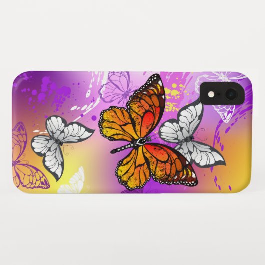 Monarch Butterflies op Paarse achtergrond Case-Mate iPhone Case (Achterkant (horizontaal))