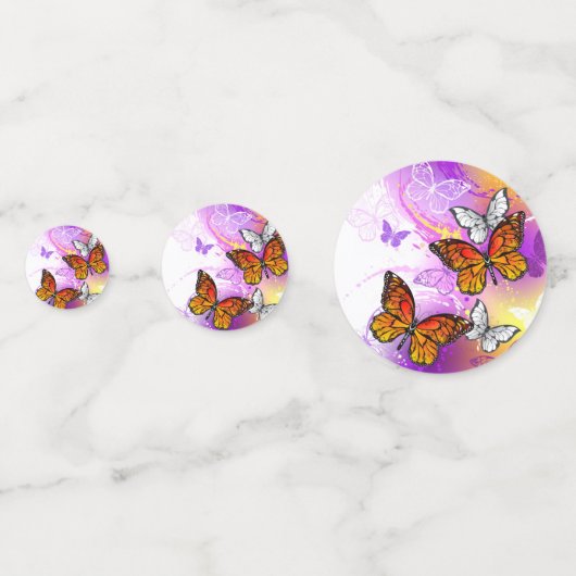 Monarch Butterflies op Paarse achtergrond Confetti (Achterkanten)