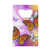 Monarch Butterflies op Paarse achtergrond Creditkaart Flessenopener (Achterkant)