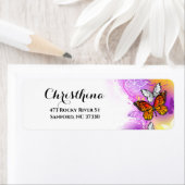 Monarch Butterflies op Paarse achtergrond Etiket (Insitu)