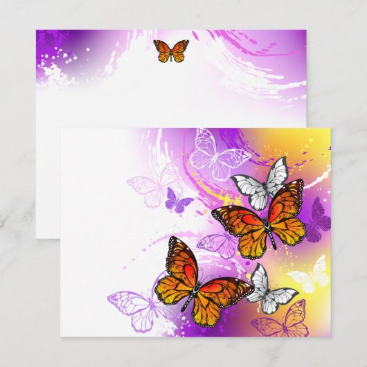 Monarch Butterflies op Paarse achtergrond Feestdagenkaart (Voorkant / Achterkant)