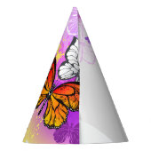 Monarch Butterflies op Paarse achtergrond Feesthoedjes (Achterkant)