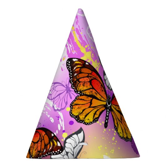 Monarch Butterflies op Paarse achtergrond Feesthoedjes (Rechts)