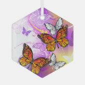 Monarch Butterflies op Paarse achtergrond Glas Ornament (Voorkant)