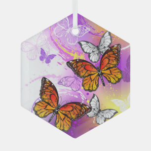Monarch Butterflies op Paarse achtergrond Glas Ornament