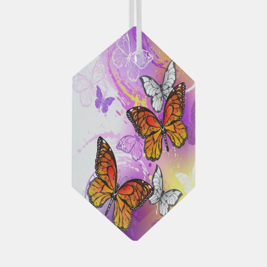 Monarch Butterflies op Paarse achtergrond Glas Ornament (Voorkant Rechts)