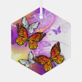 Monarch Butterflies op Paarse achtergrond Glas Ornament (Achterkant)